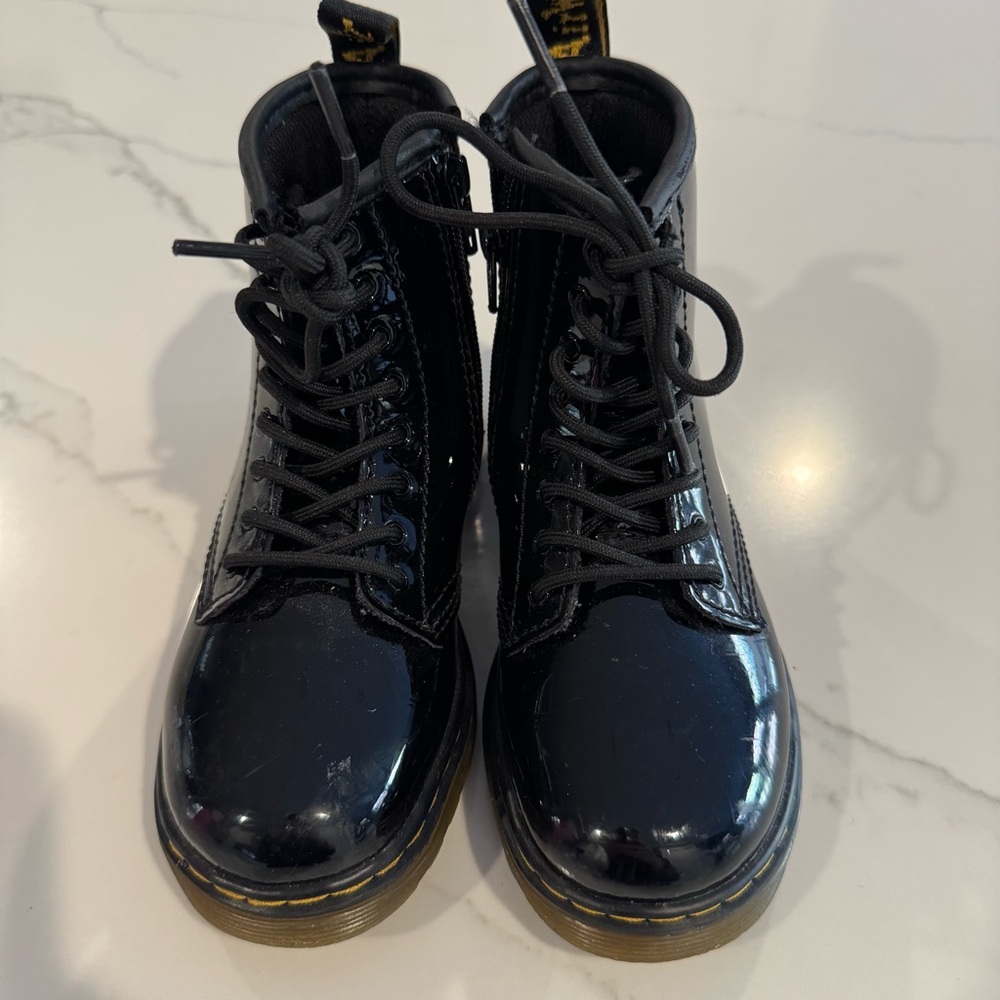 Dr. Martens Brooklee Lace Up Boot Black Patent Leather Side Zip Size 10 Toddler